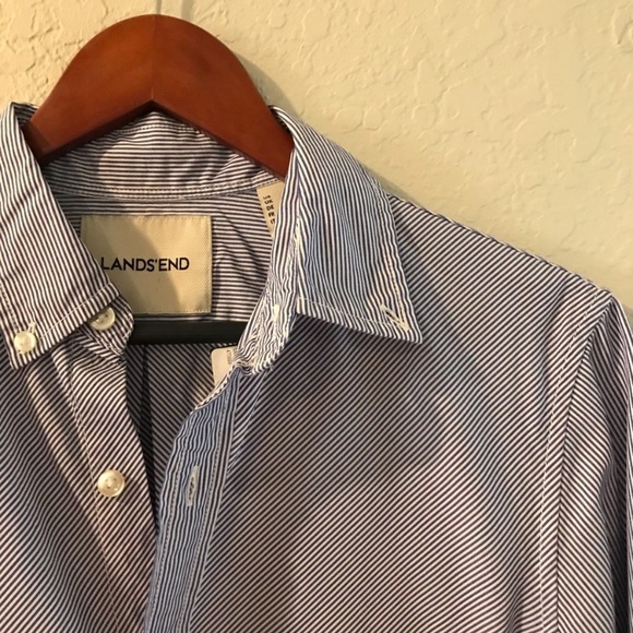 Lands' End | Shirts | Lands End Summer Blue White Button Up Shirt ...